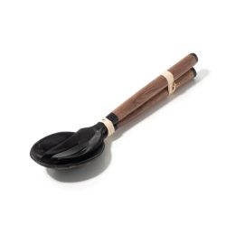 Horn Salad Serving Set with Wood Inlay