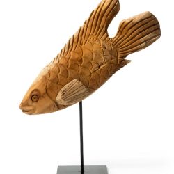 Teak Swimming Fish Sculpture on Stand